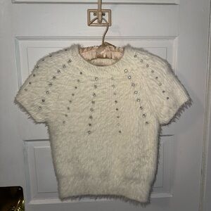 Muse White Fuzzy Sweater with Silver Details